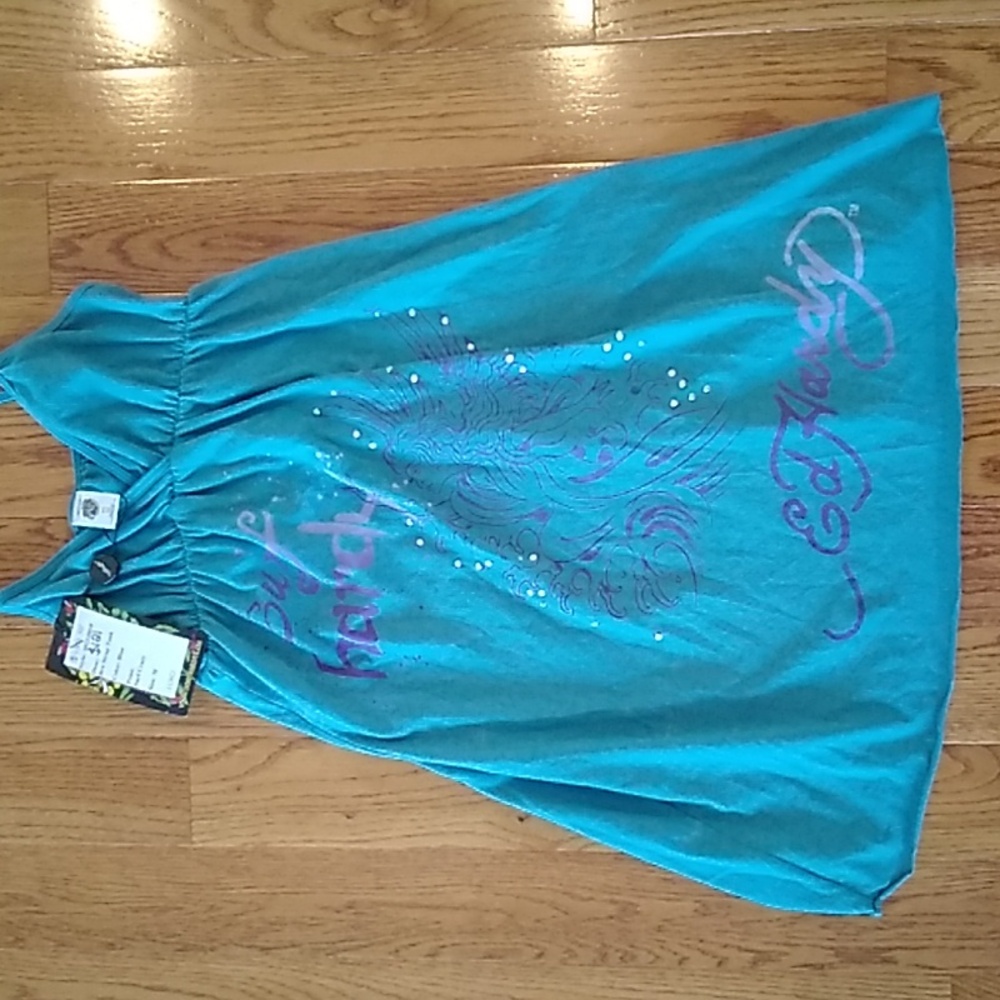 Ed Hardy blue tank top dress rhinestones New NWT medium